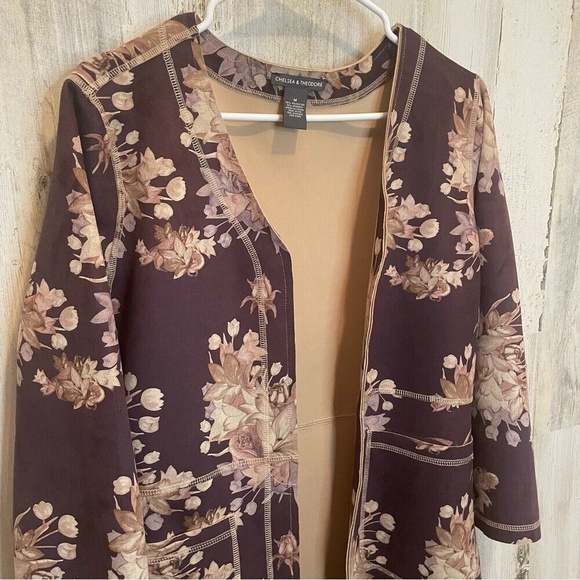 Chelsea & Theodore Faux Suede Brown Floral Jacket Womens Size M -Brown Tan Ivory - Picture 7 of 12